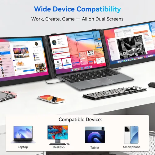 Miniatura 8 de Blackview DCM6 - Extensor de pantalla triple para laptop, pantalla externa portátil 1080P FHD IPS de 14 pulgadas, dos cables USB C de viaje