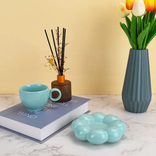 Miniatura 4 de Koythin - Juego de taza de café de cerámica con platillo, taza creativa y linda con posavasos de girasol para oficina y hogar, apta