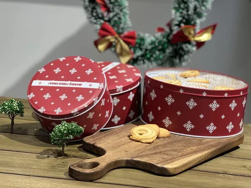 Miniatura 2 de Latas de galletas de caramelo de Navidad, caja de lata pequeña de almacenamiento de alimentos para regalo, metal extra grueso, juego de 3