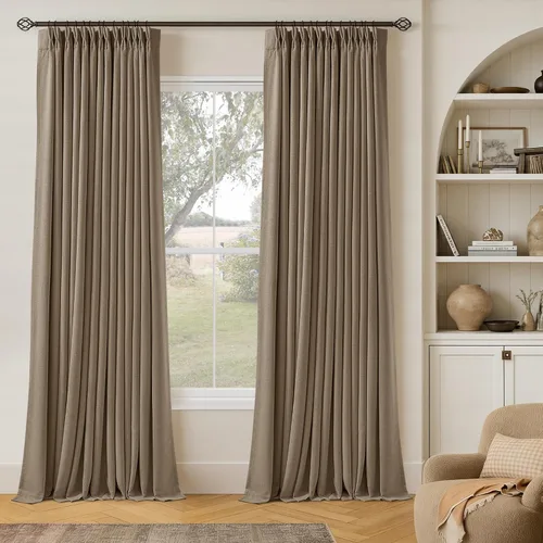 Miniatura 88 de Juego de 2 paneles de cortinas plisadas negras de 80 pulgadas para sala de estar, cortinas plisadas de lino con forro de 80 pulgadas de largo, 100%