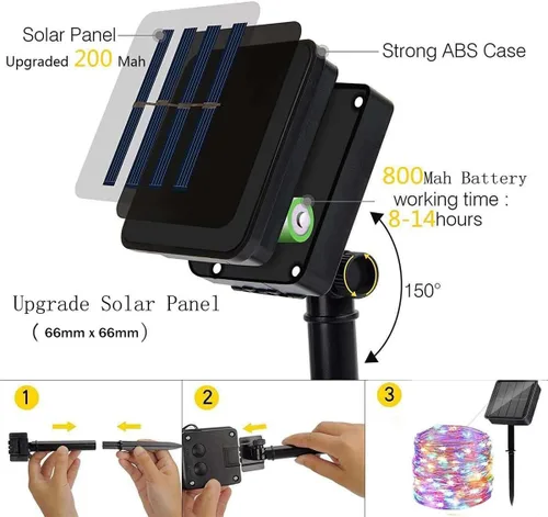 Miniatura 7 de Paquete de 2 luces de hadas que funcionan con energía solar, 39 pies, 100 luces LED de alambre plateado, impermeables, mini luciérnagas