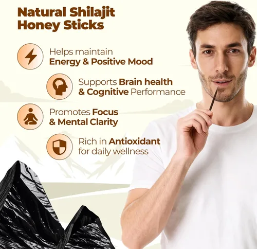 Miniatura 3 de NATURAL SHILAJIT Palitos de miel – Resina Shilajit con miel cruda, ácido fúlvico y oligominerales, nutrientes a base de plantas para energía, apoyo