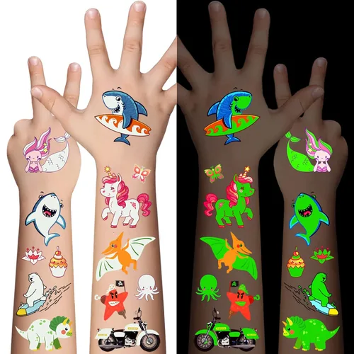Awinmay 310 piezas de tatuajes temporales luminosos para niños, estilos mixtos de tatuajes que brillan en la oscuridad para niños y niñas, pegatinas