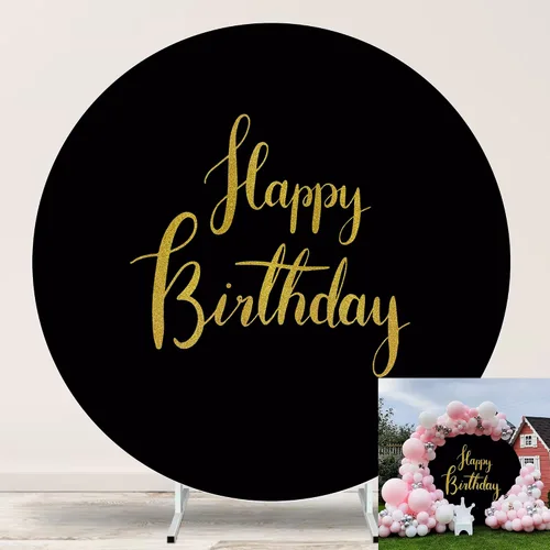 Miniatura 11 de Cartel de feliz cumpleaños dorado de 6.5 pies, cubierta de fondo circular blanco con 4 clips, telón de fondo redondo para fotografía, cartel dorado