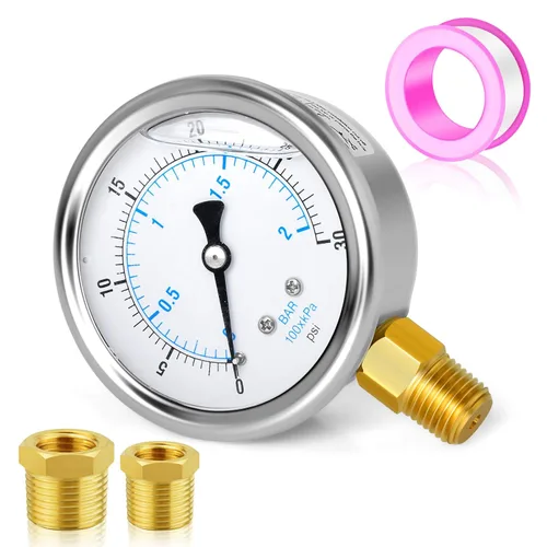 Miniatura 34 de MEANLIN MEASURE - Manómetro de acero inoxidable, relleno de líquido, esfera con cara de 2.5 pulgadas, NPT de 1/4 de pulgada, agua, aceite y gas