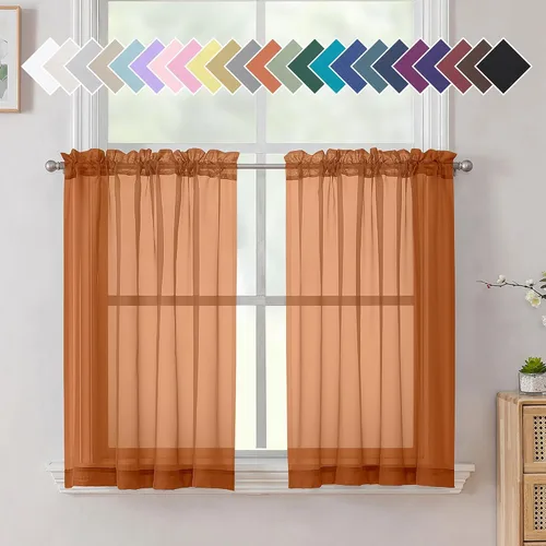 Miniatura 13 de Aiyufeng 2 paneles de cenefa transparente negra de 14 pulgadas de largo, cortinas cortas negras transparentes para dormitorio, cortinas de cocina