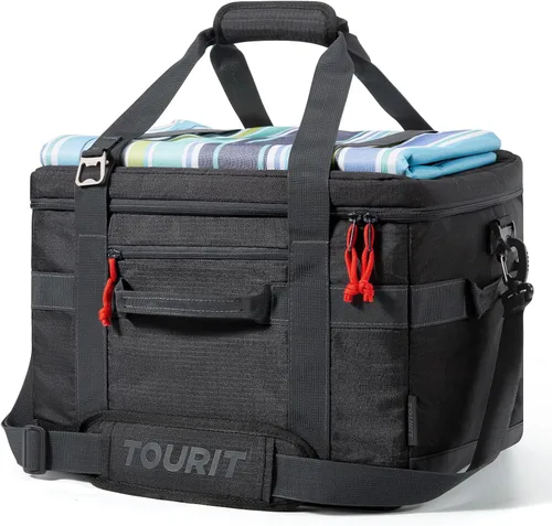 TOURIT Lonchera térmica con lados blandos 48/60 latas gran bolsa de almuerzo plegable, caja de hielo, 8.4/10.6 galones enfriadores sin fugas y Negro