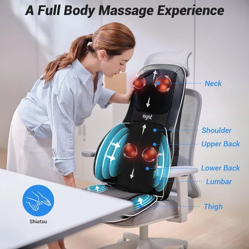 Miniatura 3 de Mynt Masajeador de espalda y cuello para aliviar el dolor de tejido profundo, masajeador de acupresión Shiatsu 3D con calor, masajeador de asiento