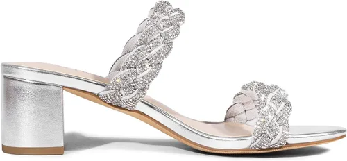 Miniatura 4 de DREAM PAIRS Zapatos de tacón bajo con dos correas trenzadas para mujer, puntera abierta, tacón grueso, sandalias de tacón grueso, para fiestas