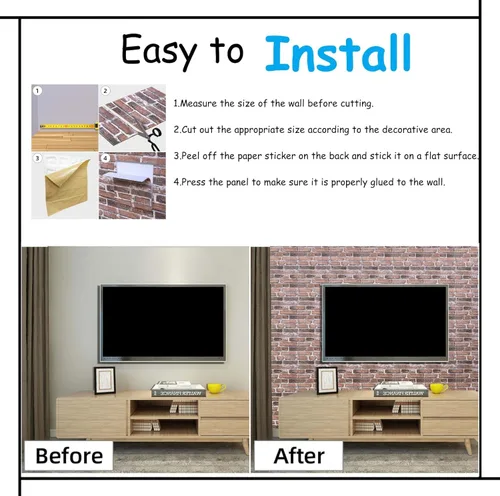 Miniatura 7 de Paneles de pared 3D para despegar y pegar en piedra roja y blanca, 10 piezas de papel tapiz 3D de piedra de espuma XPE, paneles de pared de ladrillo