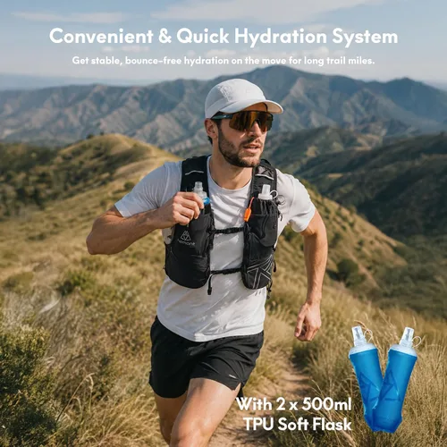 Miniatura 4 de Haimont 8L Trail Running Hydration Vest with Soft Flasks 2L Bladder Compatible, Bounce-Free Fit, Front Storage, Pole Loops, Whistle