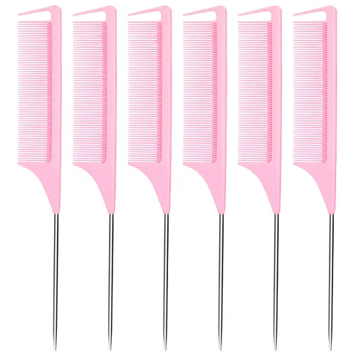 Miniatura 7 de Peines de cola de rata, 3 unidades, peines de separación para trenzar el cabello, fibra de carbono, resistente al calor, antiestático, para Rosado
