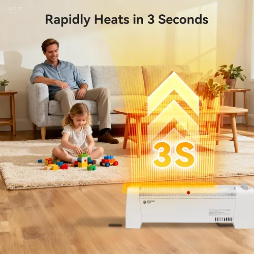 Miniatura 4 de BEYOND HEAT Calentador eléctrico de zócalo, calentador de convección de 1500W con termostato ajustable y protección contra sobrecalentamiento