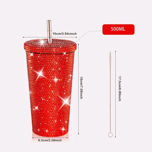 Miniatura 7 de Tazas de café helado con purpurina de diamante, taza de agua azul brillante con tapa y popote para agua para mujer y niña, 2