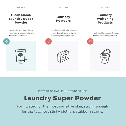 Miniatura 7 de Clean Mama Detergente en polvo para ropa sucia, detergente en polvo extra fuerte, detergente natural para ropa para pieles sensibles, alimentado por