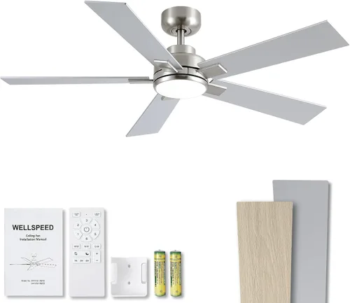 Miniatura 18 de Ventiladores de techo modernos con luces, ventilador de techo negro de 52 pulgadas para exteriores con luz y control remoto, motor CC reversible, 6