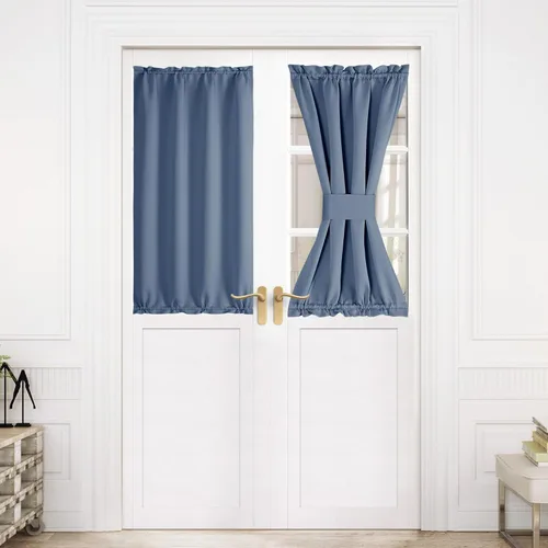 Miniatura 157 de NICETOWN Cortinas opacas unicolor con aislamiento térmico para puerta francesa, granja, oscurecimiento de habitación, puertas y ventanas de Marrón