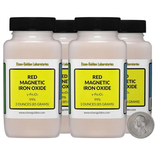 Óxido de hierro magnético rojo [y-Fe2O3] 99% USP polvo de grado alimenticio 12 onzas en 4 botellas