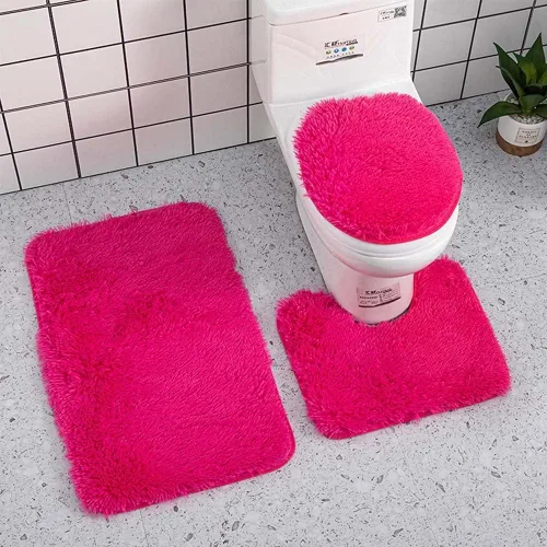 Miniatura 14 de Juego de 3 tapetes de baño para baño, suaves, antideslizantes, suaves, en forma de U, tapete para inodoro, tapete de baño y tapa de inodoro