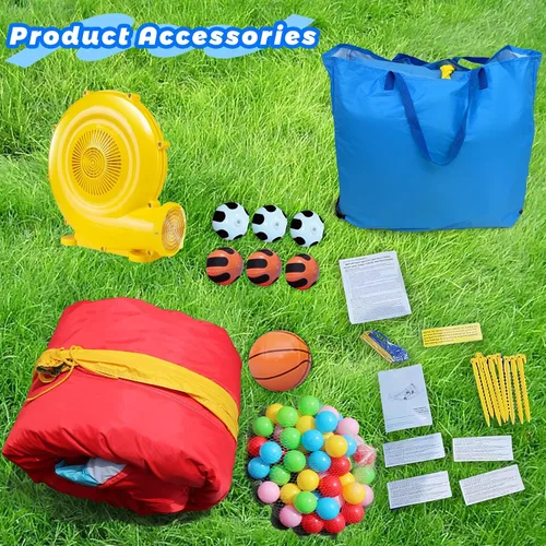 Miniatura 8 de Casa inflable de la despedida con el pozo de bolas y la tienda, castillo animoso 7 en 1 W/soplador Gran casa de salto con baloncesto, boxeo