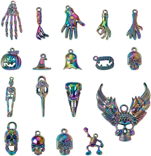 Miniatura 12 de Cheriswelry Colgantes de aleación con tema de Halloween para hacer collares, pulseras y aretes de bricolaje, Metal, No es una piedra preciosa