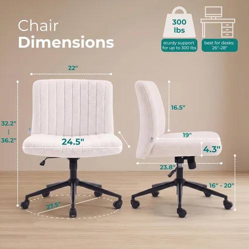 Miniatura 2 de NYPOT Silla de escritorio sin brazos con ruedas para sentarse cruzado - Silla amplia sin brazos para piernas cruzadas - Taburete ajustable de 360°