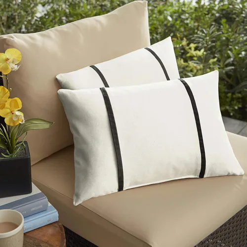Miniatura 2 de Sorra Home Sunbrella - Juego de 2 almohadas lumbares para interiores y exteriores, 12 x 18 pulgadas, lona color marfil natural y lona negra