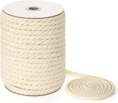 Miniatura 13 de Cordón de macramé de 0.197 in x 164 yardas, cuerda de macramé 100% algodón natural Cuerda de algodón trenzado de 3 hebras para colgar plantas