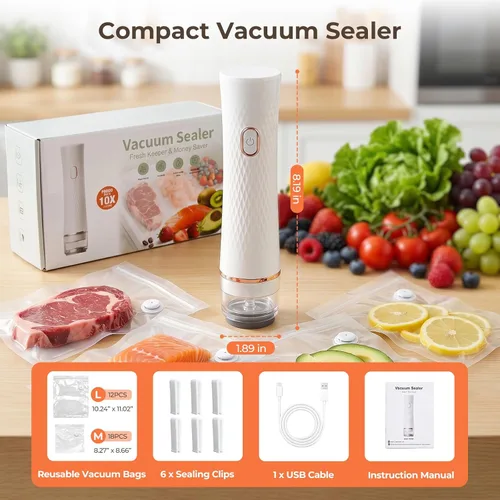 Miniatura 2 de Sellador al vacío para alimentos, mantiene alimentos frescos hasta 10 veces más, inalámbrico, recargable, succión para almacenamiento