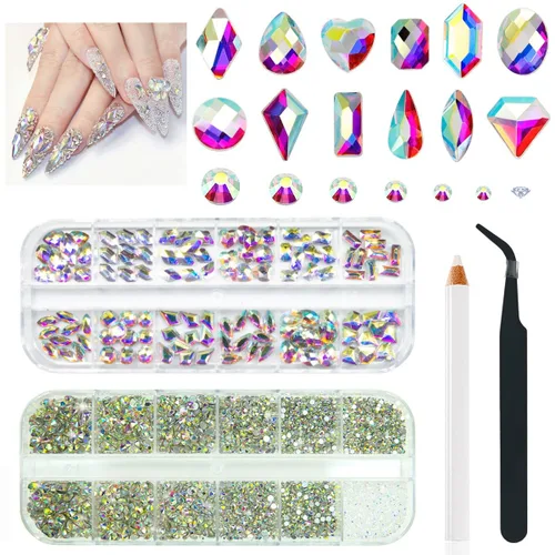 Miniatura 27 de qiipii Diamantes de imitación para uñas de amatista púrpura de múltiples formas de cristal con base plana K9, piedras de vidrio púrpura claro, gemas