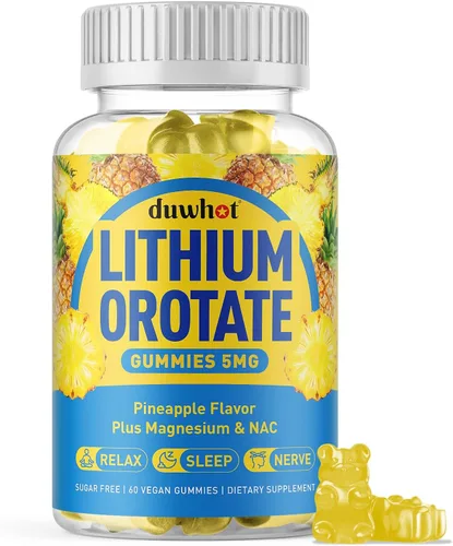 Gomitas de orotato de litio de 5 mg, suplementos de litio de baja dosis con magnesio y NAC para aliviar el estado de ánimo y el estrés, suaves y