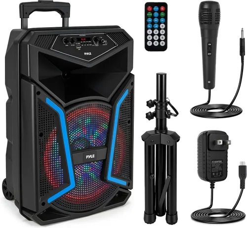 Pyle - Sistema de bocinas PA portátil con Bluetooth - Altavoz Bluetooth para exteriores de 800W, sistema de bocinas PA portátil con micrófono de