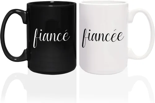 Miniatura 8 de Let's Have Coffee Together For The Rest Of Our Lives - Tazas a juego / 2 tazas de cerámica grandes de 15 onzas de color blanco y negro / juego