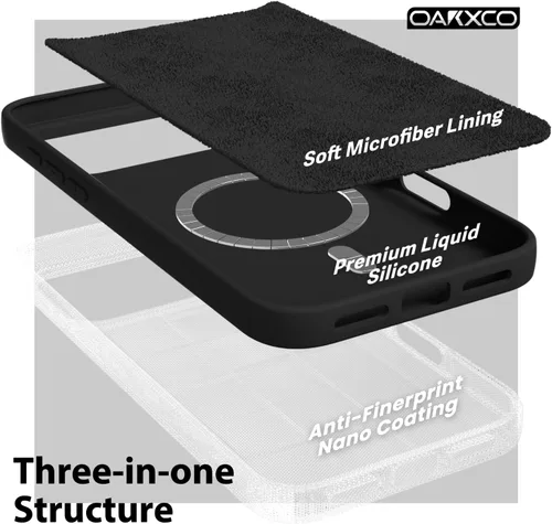 Miniatura 6 de oakxco Funda de silicona Mag Safe para iPhone 17 Pro Max, funda magnética delgada y fina compatible con carga inalámbrica MagSafe, bonita funda Negro