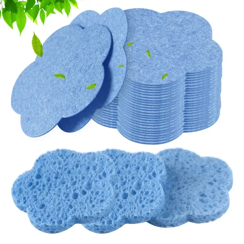 50 esponjas faciales, naturales, azules, estilo moderno, reutilizables, exfoliantes, limpiadoras, eliminación de maquillaje, aptas para viajes, 50