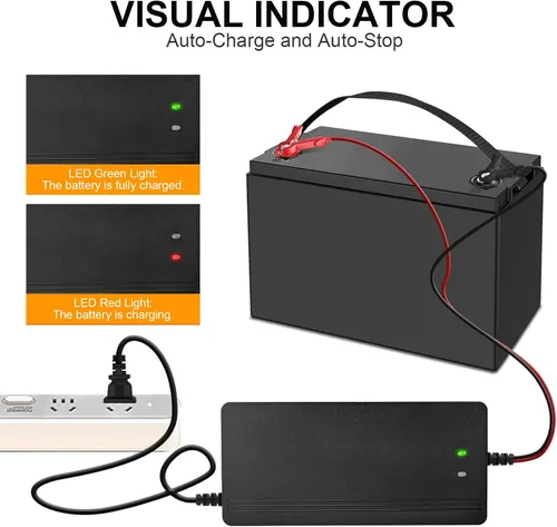 Miniatura 3 de Cargador de batería de litio de 36 V 10 A, cargador de batería LiFePO4 de 43.8 V, mantenedor de batería, cargador inteligente con indicador LED
