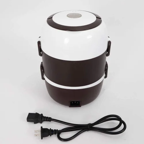 Miniatura 3 de Fiambrera eléctrica para arrocera, 3 capas, 2 L, calentador de alimentos de arroz portátil con estante para vapor, vaporizador de alimentos de acero