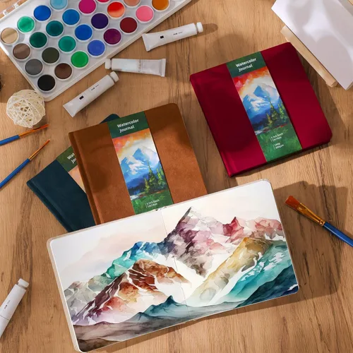 Miniatura 4 de Mooliwe Diario de viaje de acuarela, cuaderno de bocetos de acuarela de 5 x 5 pulgadas, 13.56 oz/m², de algodón de prensa en frío, para pintor