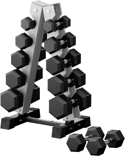 Miniatura 23 de RitFit Juego de mancuernas hexagonales de goma de 250 libras/300 libras/350 libras/550 libras/650 libras con estante de pesas, múltiples opciones