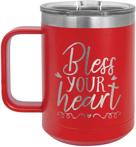Miniatura 13 de BLESS YOUR HEART Taza de café blanca de 15 oz con tapa deslizante Taza de café de viaje aislada Ideas de regalos de cumpleaños o Navidad