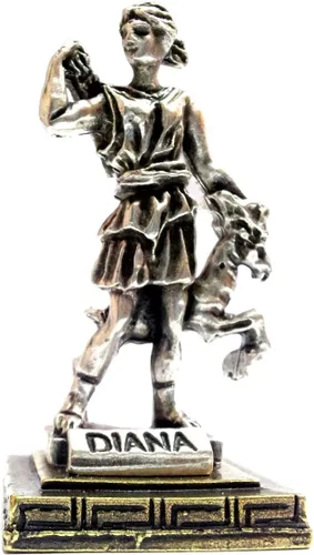 Iconsgr Estatua en miniatura de Zamac griego antiguo de Diana (1558-plata) | Premium Zamak Metal, 2.56 in (6.5 cm) Height, Antique Silver Finish,