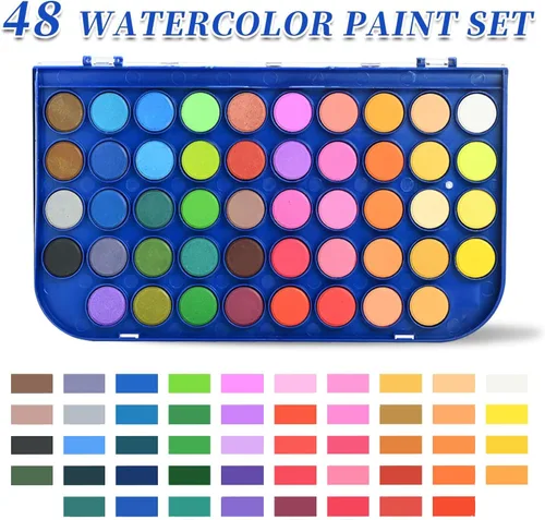 Miniatura 2 de GETHPEN Juego de pintura de acuarela, 48 colores, pintura de acuarela no tóxica con un pincel, recargable, bolígrafo y paleta de pincel de agua, Azul