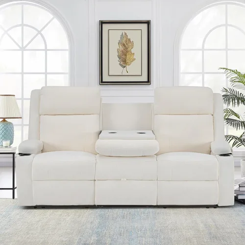 Miniatura 4 de GUEAPY Sofá Reclinable Manual Grande de 3 Plazas de Chenille Sofá Reclinable con Portavasos, Asiento Ancho, Fácil Montaje y Tela Resistente a