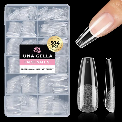 Miniatura 16 de UNA GELLA Puntas de uñas postizas extra cortas: 504 unidades de uñas cuadradas falsas preformadas XS, uñas cuadradas cortas a presión, puntas