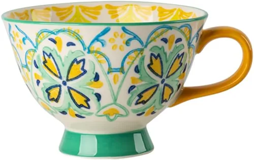 Miniatura 10 de Tazas de café de cerámica de gran capacidad pintadas a mano con patrón floral – Tazas jumbo, té, leche, cereales, taza de desayuno, juego de 4 – 14