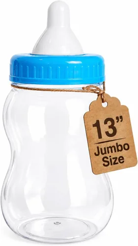 Evershine Banco de biberones de plástico, banco de ducha de bebé rellenable azul de 13 pulgadas, centro de mesa de botella de plástico Jumbo Baby