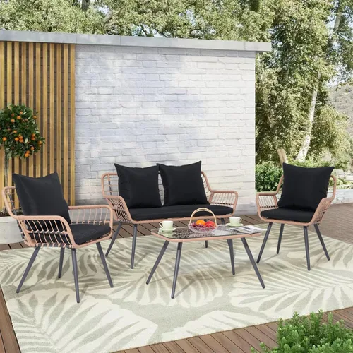 Verano Garden Juego de muebles de patio de 4 piezas, juego de conversación de mimbre al aire libre para porche y terraza, sofá biplaza bohemio y 2