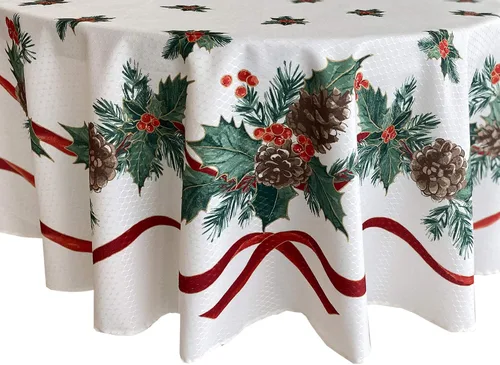 Miniatura 10 de Lintex Evergreen Garland - Manteles individuales de tela navideña con borde de doble cinta, juego de 4, diseño de acebo y piña, fácil cuidado
