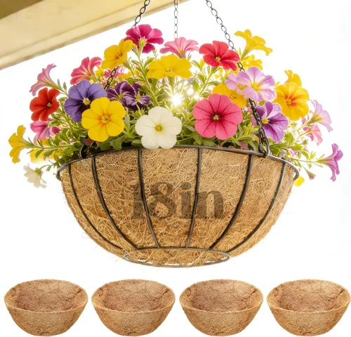 Miniatura 8 de ANPHSIN 4 forros de coco de 12 pulgadas para macetas colgantes, hechas de fibra de coco 100% natural, forro redondo grueso transpirable para porche