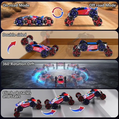 Miniatura 5 de OSIMILY Auto de control remoto 8WD, auto de acrobacias RC con detección de gestos de 2.4 GHz, auto RC con rotación de pulverización fría con luces